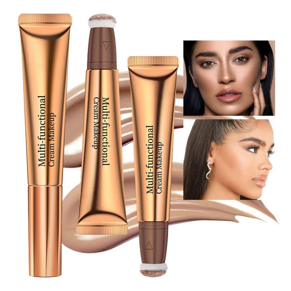 BINGBRUSH 2 PCS Liquid Contour Beauty Wand, Shades Finish Matte Bronzer Shaping Trimming Stick with Cushion Applicator, Lightweight Blendable Nourishing Cream Contour Stick Face Makeup ,Cruelty-free (01#&02# Contour)