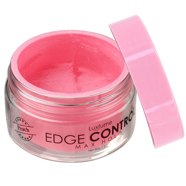 Maximum Hold Luxfume Anti-Frizz Edge Control Hair Wax, Non-Flaking, Natural Styling With Styling Brush MAX HOLD Peach Scented Flavor