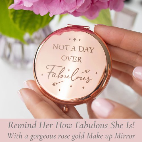 Birthday Gifts for Women – Not a Day Over Fabulous Rose Gold Compact Mirror I Birthday Gifts for Friends 40th 50th 60th 70th 80th Gifts for Women I Birthday Gift Ideas for Her; Coworker, Aunt, Mom
