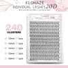 FLOMAZE 20D Lash Clusters, Individual Lashes 240pcs Faux Mink Lash Clusters Natural Handmade Cluster Eyelash Extensions C Curl 0.07mm Thickness False Lashes (12/13/14/15/16mm)