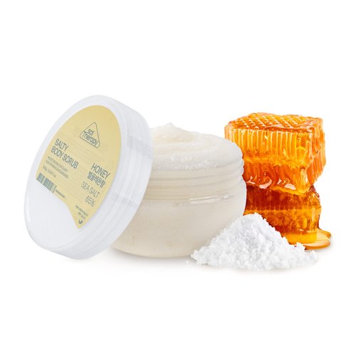 salTherapy Salty Honey Body Scrub - Korean Solar Salt Body Exfoliator For Sensitive Skin | Gentle Exfoliating Polish For Body | Revitalizing Body Exfoliant For Women and Men(10.58oz)