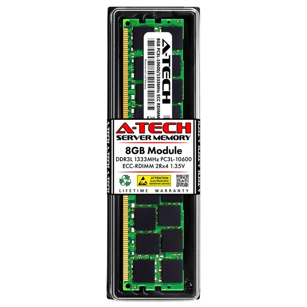 A-Tech 8GB RAM for Dell PowerEdge R720 Rack Mount - DDR3/DDR3L 1333MHz PC3-10600R ECC Registered RDIMM 2Rx4 Dual Rank 1.35V Low Voltage 240-Pin Server Memory Upgrade Module
