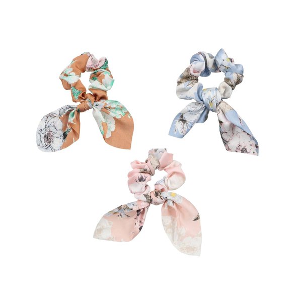 3pcs Fashion Bow Scrunchies for Women, Elastic Print Flower Scrunchies with Elastic Hair Ties Bands, Bowknot Floral Hair Rope Ribbons Ponytail Holder