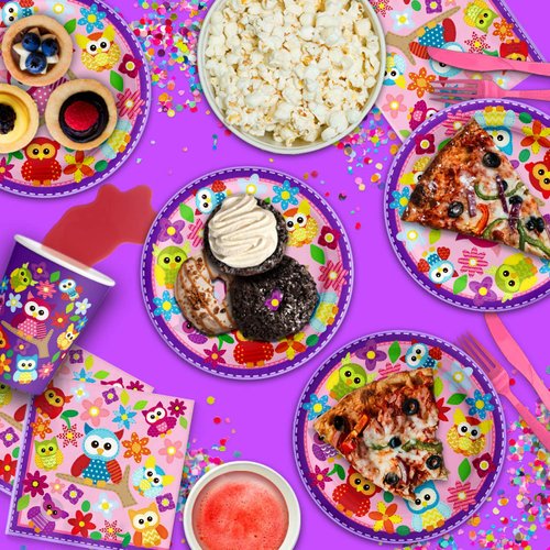 Patchwork Owl Birthday Party Supplies Set Plates Napkins Cups Tableware Kit for 16