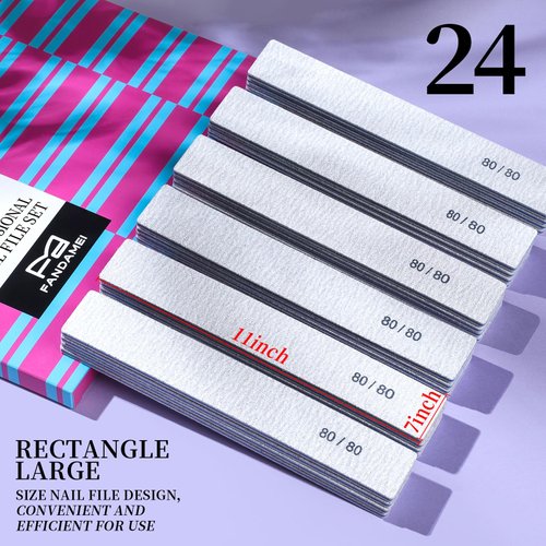 FANDAMEI 80/80 Grit Nail File, 24PCS Nail Files Kit, Double Sided Emery Boards for Nails, Professional Nail File for Natural Acrylic Nails, Rectangular Manicure Nail Files Set, Coarse Grit 80/80