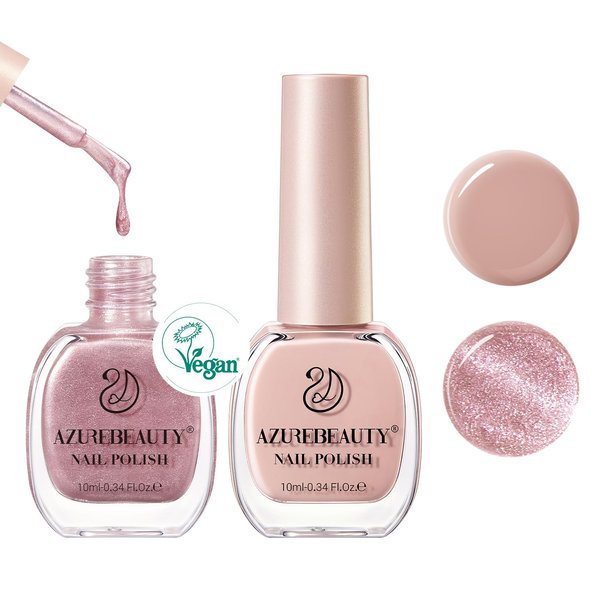 AZUREBEAUTY Cat Eye Nail Polish Set, Quick Dry Vegan Nude 2 Colors Nail Lacquer Natural Strengthening Treatment Kit DIY Salon at Home Women Gifts 2Pcs 0.34 fl oz