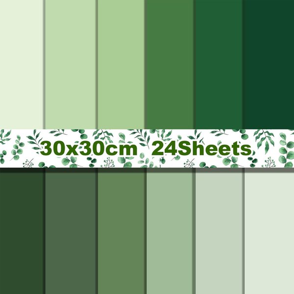 24 Sheet Sage Green Paper Pack, 12 Designs Green Scrapbook Specialty Paper Double-Sided Decorative Craft Paper for Crafts Making DIY Scrapbook Card Making Decoration