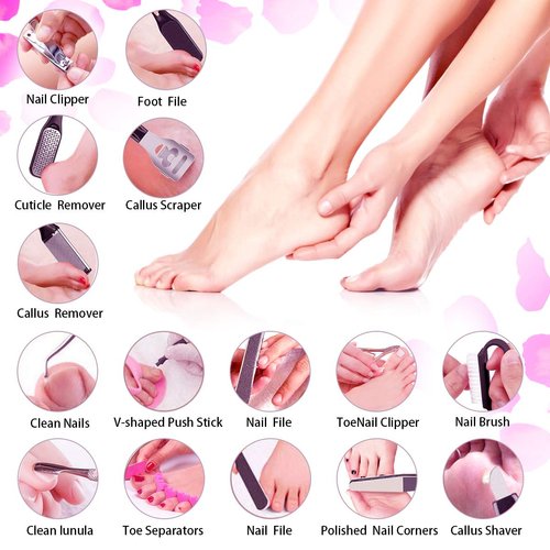 Annteneo Pedicure Tool Kit, 25 in 1 Foot Scrubber Pedicure Tools Set for Men Women Stainless Steel Foot File Set, Professional Callus Remover Skin Tag, Included Nail Toenail Clipper File Foot Rasp