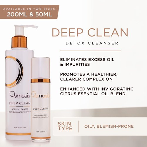 OSMOSIS DEEP CLEAN Detox Facial Cleanser, Face Wash with Coconut Oil for Oily, Blemish-Prone Skin, Gently Removes Impurities, 6.7 Fl Oz