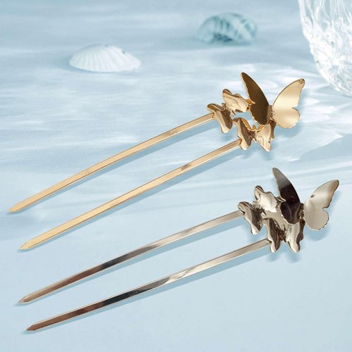 YFKEJI 2 PCS Hair Pins for Women, U Shaped Hair Pins, Hair Fork, Metal French Hair Pins for Women, French Pins for Thick Hair, Metal Hair Pin for All Hair Types, Gold & Silver(B#)