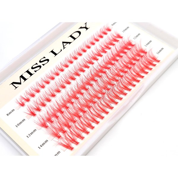 Colored Red Lash Clusters, 3D Volume 20D Curl C, Thickness 0.10mm, Length 8-16mm Mixed Tray, 100 PCS of Red Eyelash Clusters, Faux Mink Red Individual Lash Extensions DIY