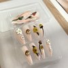 Mushroom Press on Nails Long Almond Pointed Fake Nails Sun Flowers Daisy Eyes Designs False Nails Full Cover Clear Glue on Nails Acrylic Artificial Nails Stick on Nails for Women Girls 24Pcs
