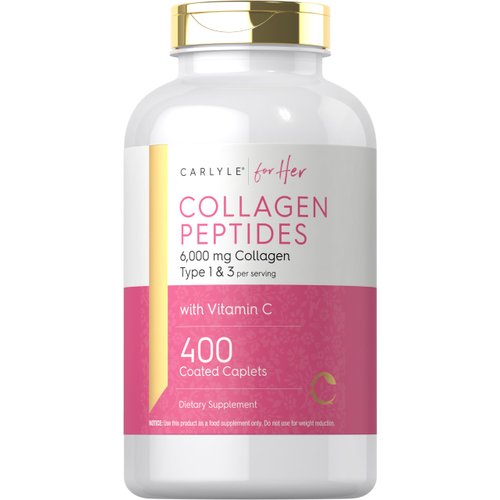 Carlyle Collagen Peptides 6000mg | 400 Caplets | with Vitamin C | Type 1 and 3 | Non-GMO, Gluten Free, Grass Fed Supplement