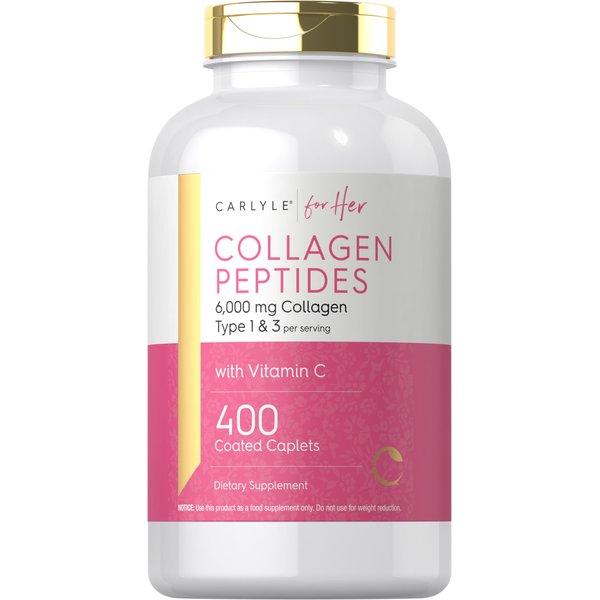 Carlyle Collagen Peptides 6000mg | 400 Caplets | with Vitamin C | Type 1 and 3 | Non-GMO, Gluten Free, Grass Fed Supplement