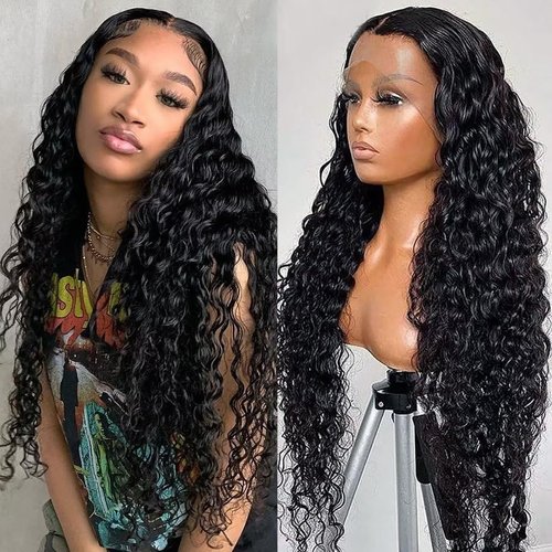 13x4 Water Wave Lace Front Wigs Human Hair 180% Density HD Transparent Lace Pre Plucked Wet and Wavy Lace Front Wig Glueless Wig Brazilian Deep Wave Wig Human Hair for Black Women 30 inch