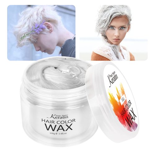 Temporary Hair Color Wax White, Magic Master Keratin Hair Dye Paint Wax, 3.4 Fl Oz Natural Washable Temporary Hair Color for Kids Girls Women & Men Dark Hair, Party, Cosplay, Festival & Halloween