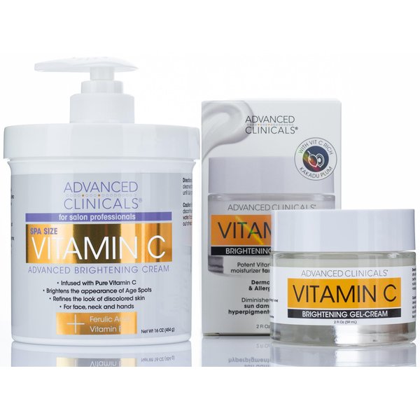 Advanced Clinicals Vitamin C Body Cream + Potent Vitamin C Face Lotion Brightening Skin Care Set, Anti Aging Dry Skin Rescue Creams Target Dry Skin, Sun Damaged Skin, Wrinkles, & Dark Spots, 2-PC Set