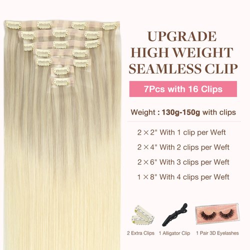GOO GOO Clip in Hair Extensions Real Human Hair, 18inch 151g 7Pcs, 17/22/60 Balayage Ash Blonde to Golden Blonde and Platinum Blonde, Remy Human Hair Extensions Clip ins for Women, Natural Human Hair