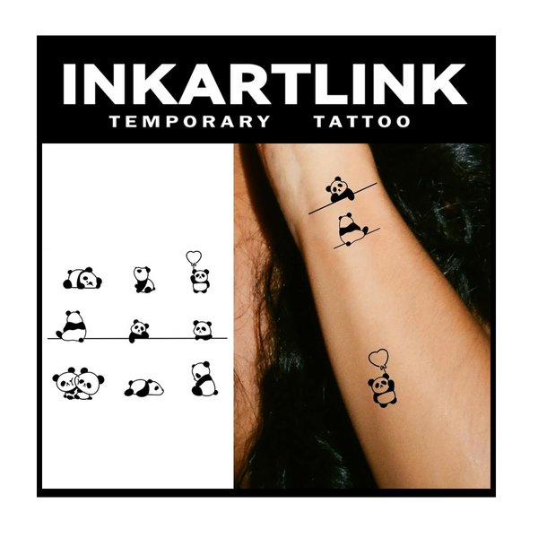 INKARTLINK Tattoo Tech, 2 Sheets Medium Semi Permanent Tattoo, Adult Art Design Temporary Tattoos, Lasts 1-2 Weeks, Waterproof, Realistic Look, No Adhesive, No Reflection (Panda)