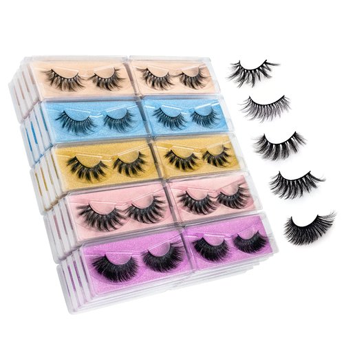 Wholesale Mixed Lashes Pack 3D Faux Mink Eyelashes 5 Style 50 Pairs Fluffy Volume Natural Charming Look Medium Length Eyelashes Cotton Band Handmade Reusable Soft False Eyelashes (5 styles-50 pairs)