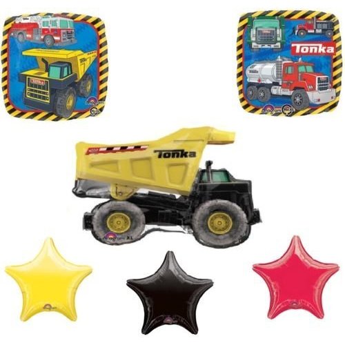 LOONBALLOON Tonka Dump Truck Construction & Stars (6) Birthday Party Mylar Balloons