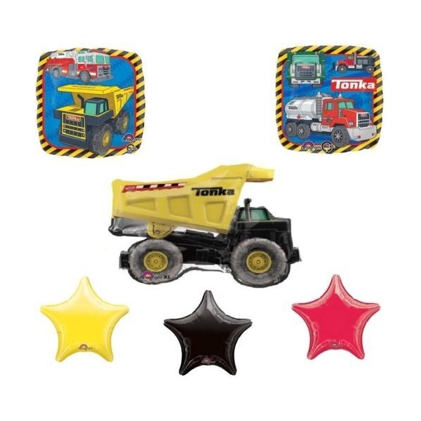 LOONBALLOON Tonka Dump Truck Construction & Stars (6) Birthday Party Mylar Balloons