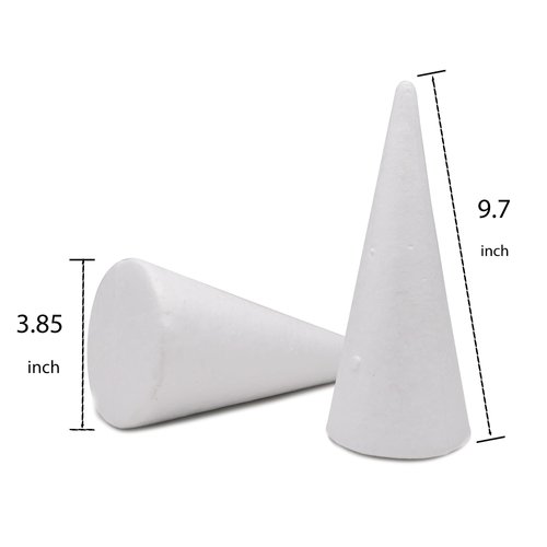 Crafare 4 Pack Foam Cones Polystyrene Cone 3.85x9.7Inch for Christmas Tree Project Wedding Table Centerpiece Arts Crafts Supplies and Floral Arrangement
