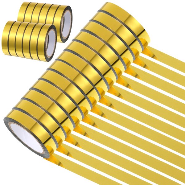 Outus Gold Tape Graphic Tape Metallic Mirror Tape DIY Graphic Tape Metallic Mirror Wrapping for Crafts Decoration, 3/8 Inch x 22 Yards (Gold, 4 Rolls)