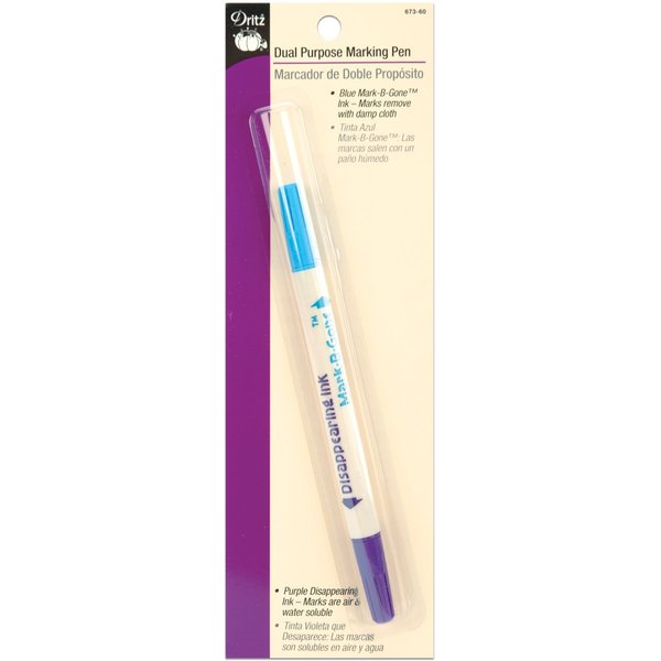 Dritz Dual Purpose Disappearing Ink & Mark-B-Gone, Marking Pen, Blue and Purple, 8.75 x 2.88 x 0.5