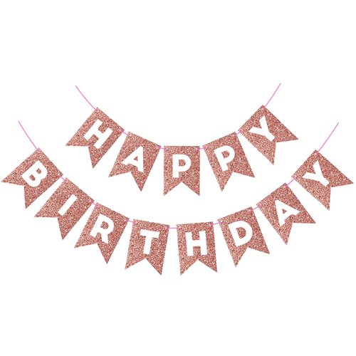 Rose Gold Happy Birthday Banner Glitter Birthday Banner Birthday Sign for Backdrop Rose Gold Birthday Decorations Garland Bunting Banner for Women Girls Birthday Party Supplies Wall Door