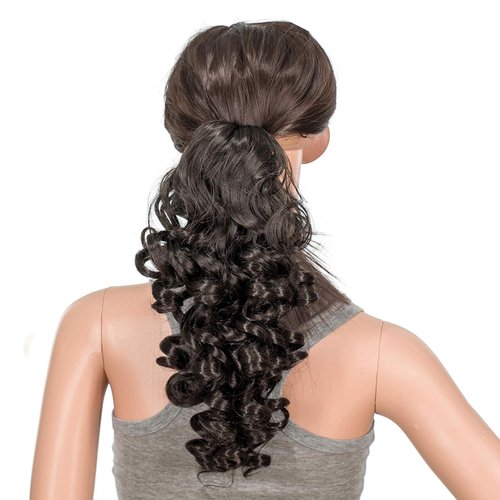 SWACC 12-Inch Short Screw Curls Claw Clip Ponytail Extensions Synthetic Clip in Drawstring Curly Ponytail Hairpiece Jaw Clip Hair Extension (Natural Color Close to Black-2#)