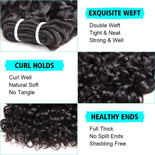 Water Wave Human Hair Bundles Ocean Wave Wet and Wavy Bundles UDU Malaysian 50g 1B# Human Hair Extensions Remy Hair Bundles Short Curly Hair (8 8 8 8inch without cloure)