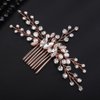 Teyglen Crystal Bridal Hair Comb Rhinestone Wedding Hair Comb with Pearl Bride Hair Accessories Bridal Side Comb Crystal Hair Piece for Women Girls (Rose gold)