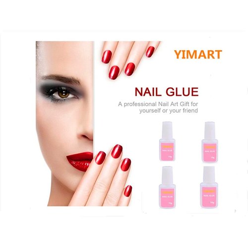 YIMART 10g Fast Drying Strong Adhesive Glue for False Nail Tip Manicure Decoration Nail Glue with Brush (4pcs)