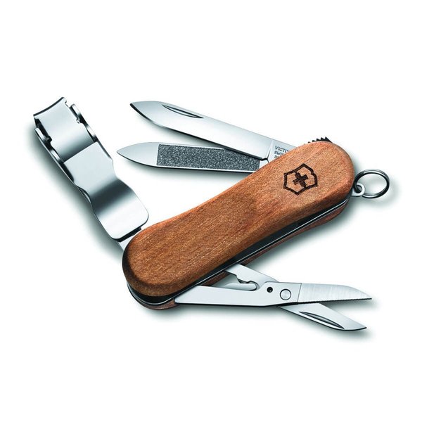 Victorinox Nail Clip 580 Wood Swiss Army Knife, 6 Functions, Swiss Made Pocket Knife with Nail File, Nail Cleaner and Small Blade - Walnut