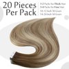 Full Shine 22 Inch Tape Human Hair Extensions Seamless Pastel Invisible Tape Real Hair Extensions Dark Brown Roots Color 3 Fading to 8 and 22 Blonde Highlighted Balayage Tape Hair Extensions