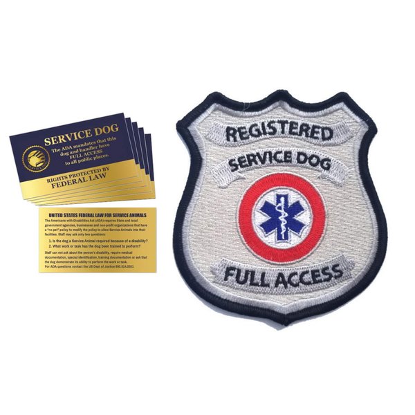 "Registered Service Dog" Sew On Patch - Includes Five Service Dog Law Handout Cards – for Service Dog Vest or Harness