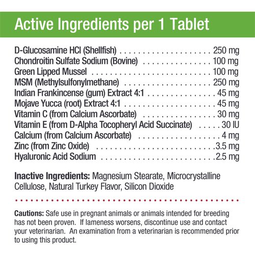 Only Natural Pet Lubri-Ease Plus Advanced Hip & Joint Supplement Glucosamine, Chondroitin & MSM Formula for Dogs and Cats - 90 Chewable Tablets