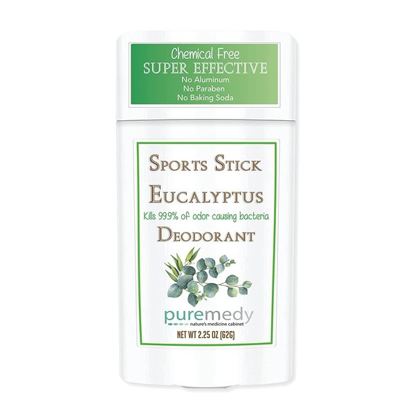 Puremedy All Natural Deodorant for Women, Men, Teens, Aluminum, Baking Soda and Chemical Free, Long-Lasting Stay Fresh Formula, Sport Stick Eucalyptus 2.25 oz. (Pack of 1)