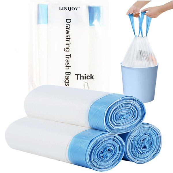 4 Gallon Trash Bag, Drawstring small trash Bags 60 Count,Small Garbage Bags for Office Bedroom Bathroom, Unscented White Tall Kitchen Trash Bags