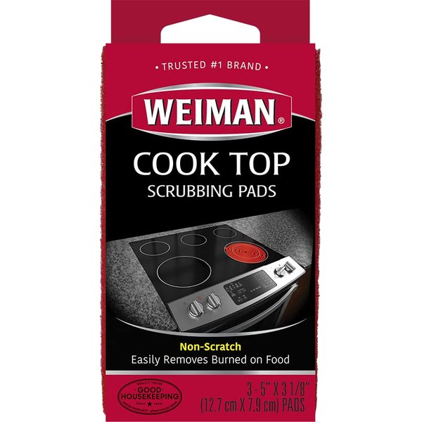 Weiman Cooktop Scrubbing Pads, 3 Count Scratch-Free Cleaning Pads for Cermaic, Glass Cooktop Surfaces, Removes Tough Burned-On Food & Residue