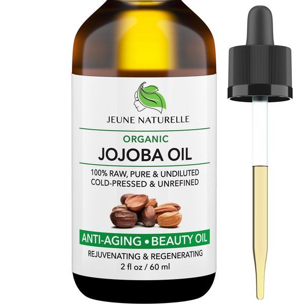 Jeune Naturelle Jojoba Oil Organic Cold Pressed Unrefined - 100% Pure, Raw, Virgin, Undiluted - Ideal Face Oil and Body Oils for Women - Organic Jojoba Oil For Hair, for Skin, for Hair Growth, 2 oz