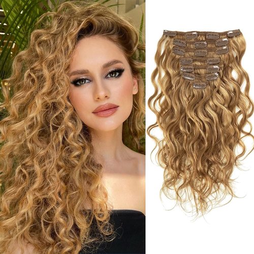 Loxxy Clip in Human Hair Extensions #27 Strawberry Blonde Real Human Hair 14inch Natural Wave Real Human Hair Extensions for Women Double Weft 120g/set 7Pcs/lot And 17 Clips Per Pack