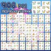 EMOME 408 PCS Temporary Tattoos Set for Kids Girls, Glows Kids Tattoos Temporary Individually Wrapped, Bulk Tattoos for Kids Party Games Goodie Bags Stuffers Birthday Girl Decorations