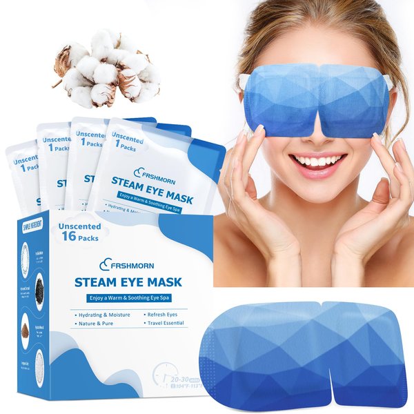 FRSHMORN 16 Packs Steam Eye Mask, Heated Eye Mask for Sleeping, Warm Compress for Eyes, Self Heating Disposal Eye Mask Comfortable Sleep Mask for Home, Office, Spa, Travel Essentials (Unscented)