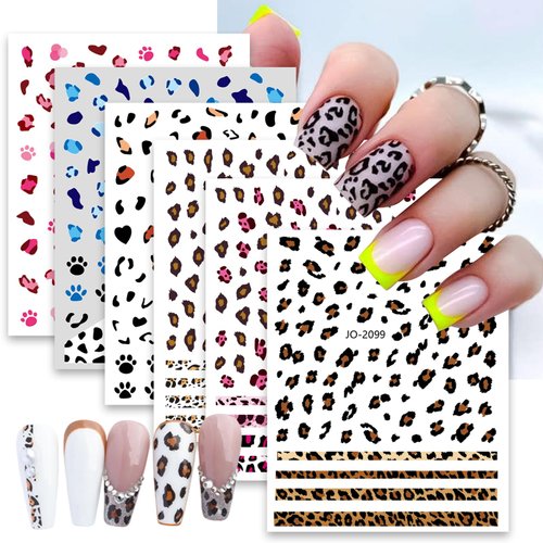 6 Sheets Leopard Print Nail Art Stickers 3D-Self Adhesive Nail Stickers,Leopard French Nail Decals Colorful Leopard Nail Art Design for Women Girls DIY Manicure Tips Nail Art Decoration Supplies