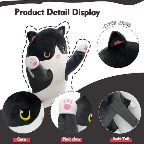 NXNYNZ Long Cat Plush Pillow, 35.4in Cute Black Cat Plushie Stuffed Animals Body Pillow, Kawaii Kitten Soft Plushie Doll Toy Birthday Gift for Kids Girlfriend