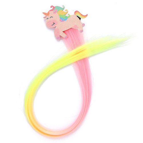 6Pcs Hair Clips for Girls, 15inches Unicorn Rainbow Clip in Hair Extensions, Straight Colored Hair Clips for Kids, Toddler Dress Up Hairpieces Hair Accessories, Wig Hair for Girls