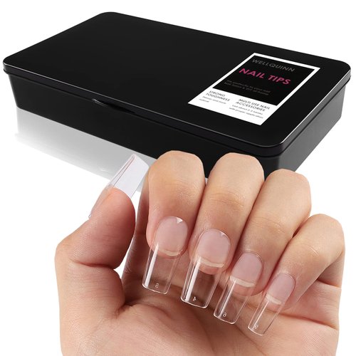 Wellquinn Square Nail Tips Full Cover, Short Clear Professional Acrylic Tips, Long Lasting Utra-hard False Nails Press on Nails for Nail Extension Manicurists, 360Pcs