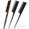 3 Pieces Hair Teasing Comb Set Includes 2 Nylon Triple Teasing Comb Rat Tail Combs and Boar Bristle Teaser Brushes for women Stylist Men Backcombing Slicking Curly Thick Wet Hair(Black)